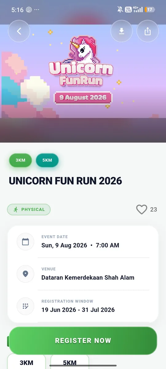 Event page with categories and Register now